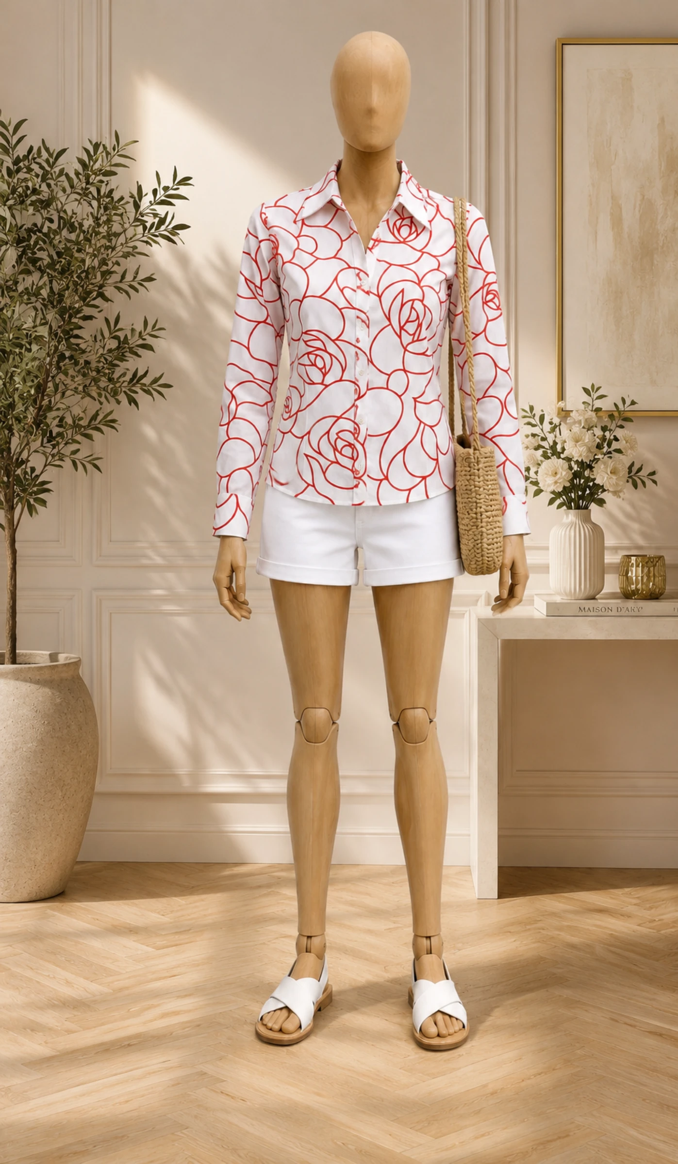 Phard Diamond Blusa TS/TFr36 - Manga 3/4-Branco&Vermelho- Gola V e Decote nas Costas – photo 2